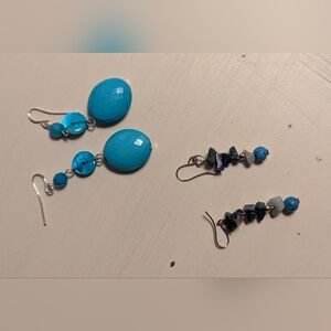 Vtg Turquoise Dangle (1960s) Patina Drop Dangle  (1970s) Stacked Stones (1980s)